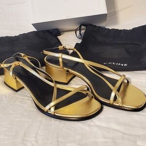 CELINE Gold Laminated Lambskin Strappy Sandals – Size 9.5B NWT - Retail: $1,250